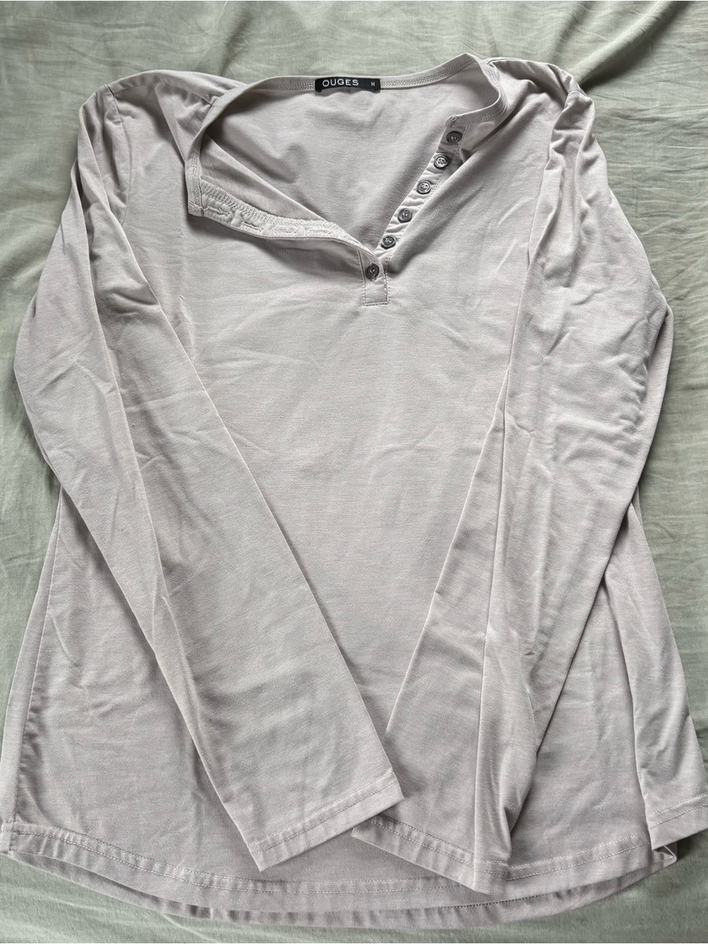 Quoets Women's Long Sleeve Button Henley in Light Taupe